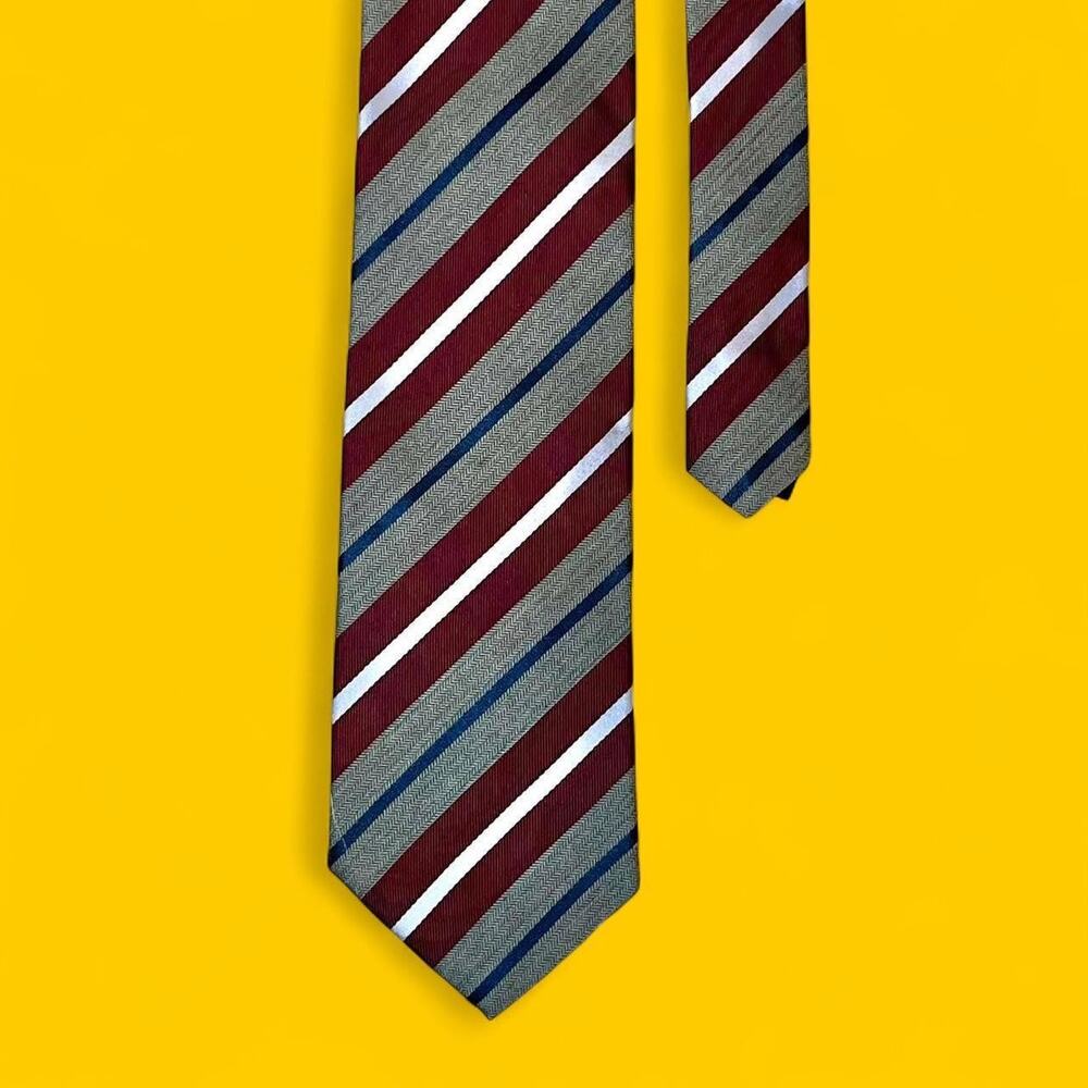 Tommy Hilfiger 100% Silk Striped Tie – Red/Navy/Grey – 3.75” Width